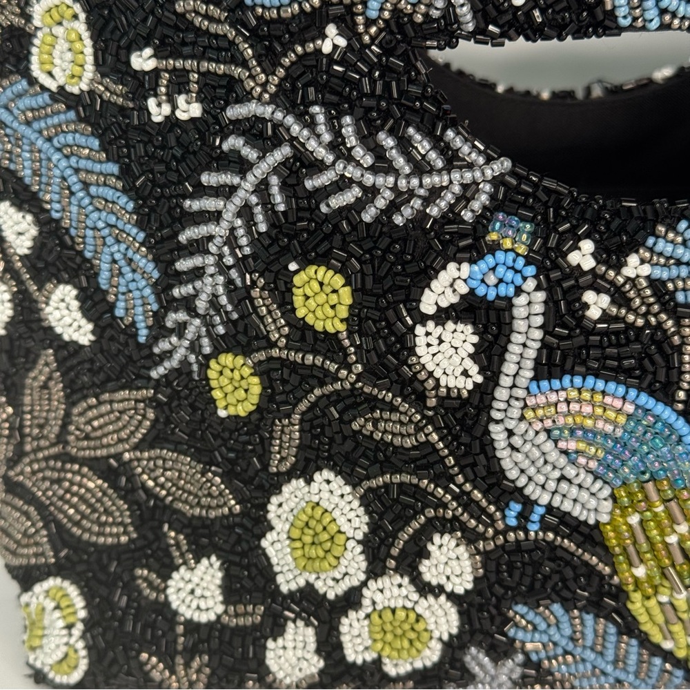 TIANA NEW YORK Beaded Clutch Bag Black with Colorful Bird and Floral Design - Picture 9 of 12